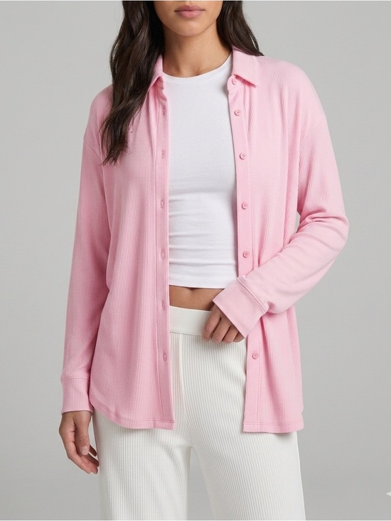 SKIMS Tops - SKIMS Ultra Soft Pink Sleep Shirt | Size Large | NWT Pink Button-Down Lounge Top